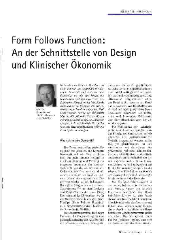 Vorschauseite 1: Form Follows Function: An der Schnittstelle von Design und Klinischer Ökonomik