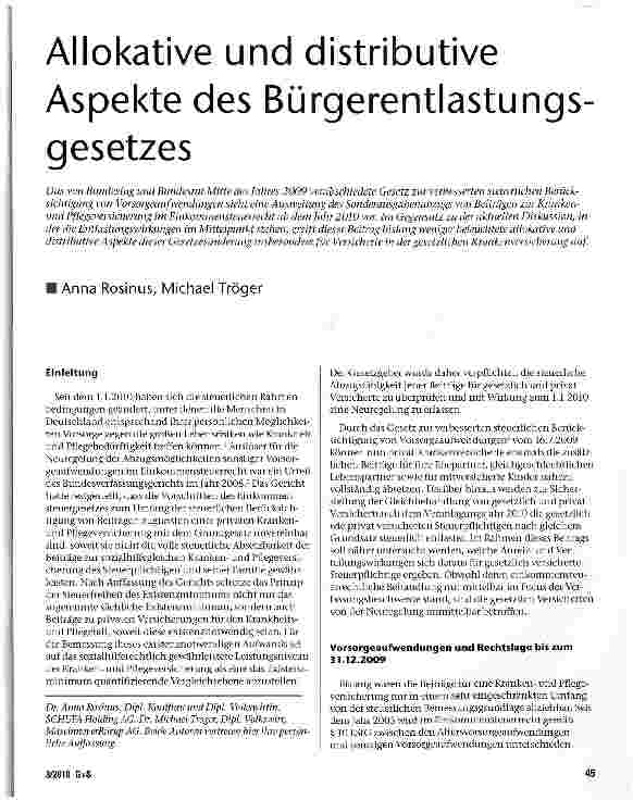 Vorschauseite 1: Allokative und distributive Aspekte des Bürgerentlastungsgesetzes