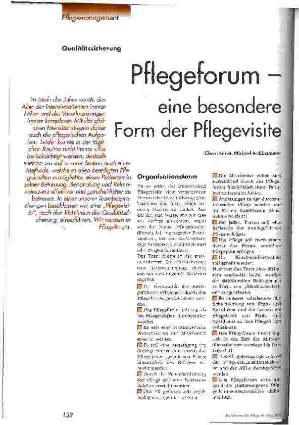 Vorschauseite 1: Pflegeforum - eine besondere Form der Pflegevisite