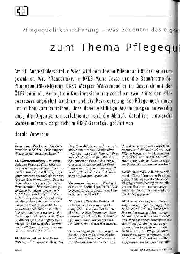 Vorschauseite 1: Pflegequalitätssicherung - was bedeutet das eigentlich? Ein Gespräch zum Thema Pflegequalität