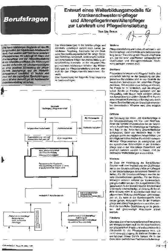 Vorschauseite 1: Entwurf eines Weiterbildungsmodells für Krankenschwester/-pfleger und Altenpflegerinnen/Altenpfleger zur Lehrkraft und Pflegedienstleitung