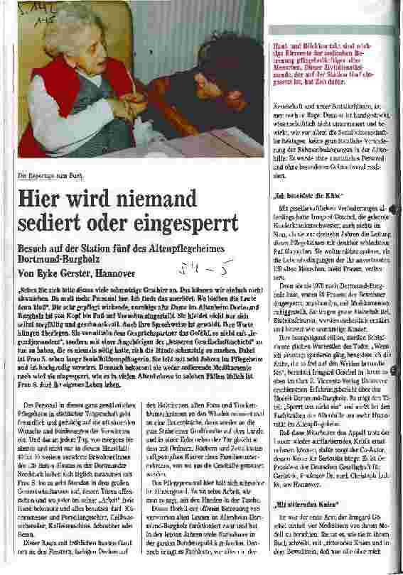 Vorschauseite 1: Hier wird niemand sediert oder eingesperrt - Besuch auf der Station Fünf des Altenpflegeheimes Dortmund-Burgholz