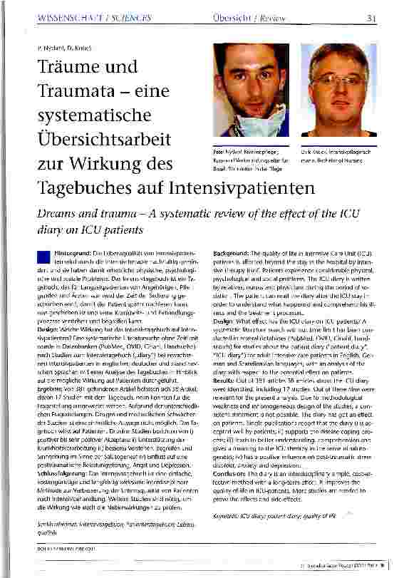 Vorschauseite 1: Träume und Traumata - einen systematische Übersichtsarbeit zur Wirkung des Tagebuches auf Intensivpatienten