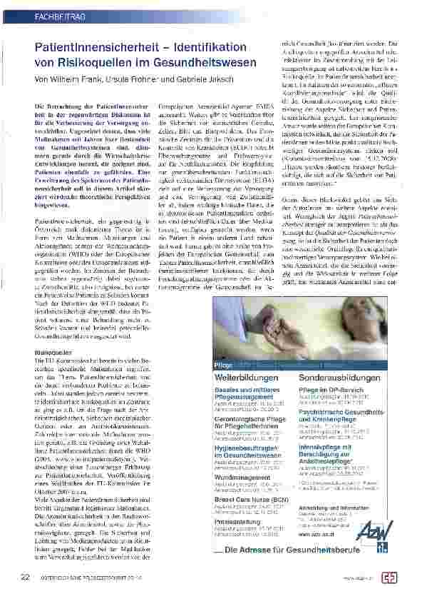 Vorschauseite 1: Patientinnensicherheit - Identifikation von Risikoquellen im Gesundheitswesen