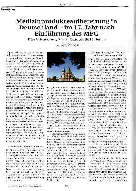 Vorschauseite 1: Medizinprodukteaufbereitung in Deutschland - im 17. Jahr nach Einführung des MPGDGSV-Kongress, 7. - 9. Oktober 2010, Fulda