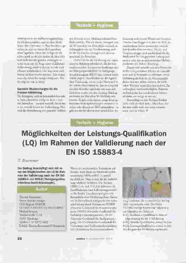 Vorschauseite 1: Möglichkeiten der Leistungs-Quaiifikation (LQ) im Rahmen der Vaiidierung nach derEN iSO 15883-4