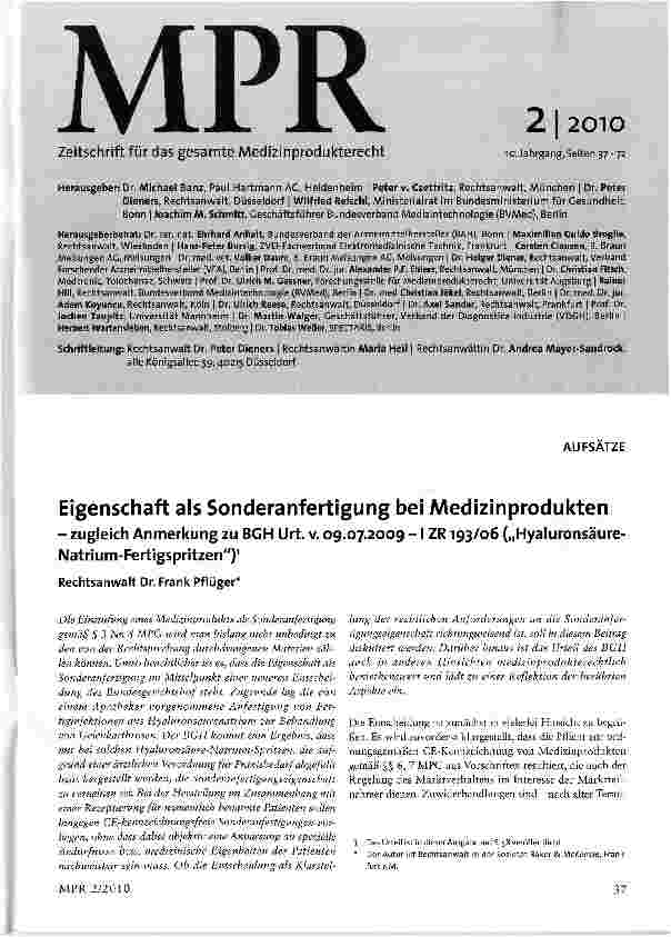 Vorschauseite 1: Eigenschaft als Sonderanfertigung bei Medizinprodukten