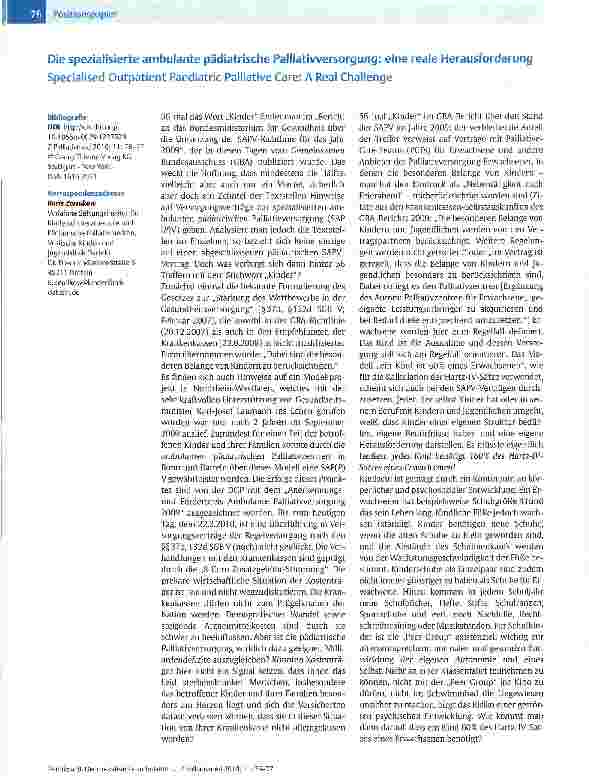 Vorschauseite 1: Die spezialisierte ambulante pädiatrische Palliativversorgung: eine reale Herausforderung