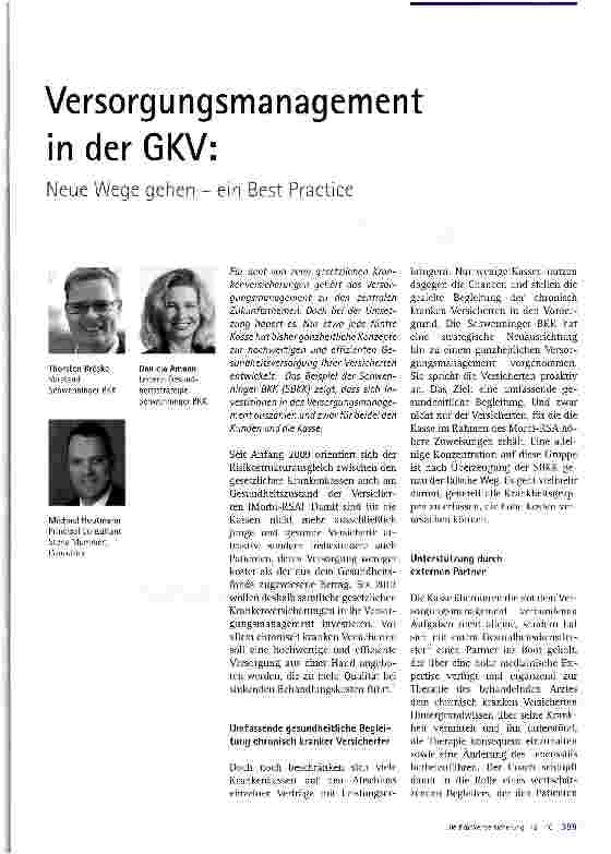 Vorschauseite 1: Versorgungsmanagement in der GKV: Neue Wege gehen - ein Best Practice