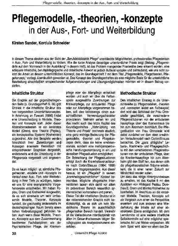 Vorschauseite 1: Pflegemodelle, -theorien, -konzepte in der Aus-, Fortund Weiterbildung