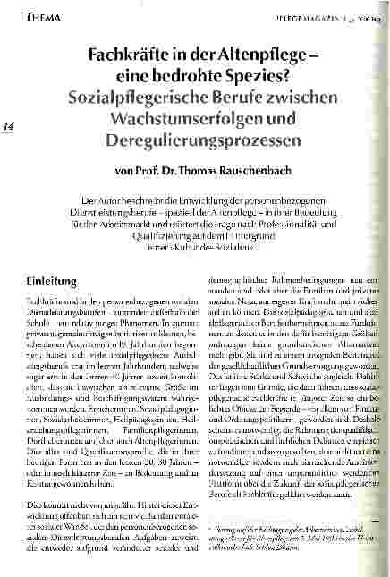 Vorschauseite 1: Fachkräfte in der Altenpflege - eine bedrohte Spezies? Sozialpflegerische Berufe zwischen Wachstumserfolgen und Deregulierungsprozessen
