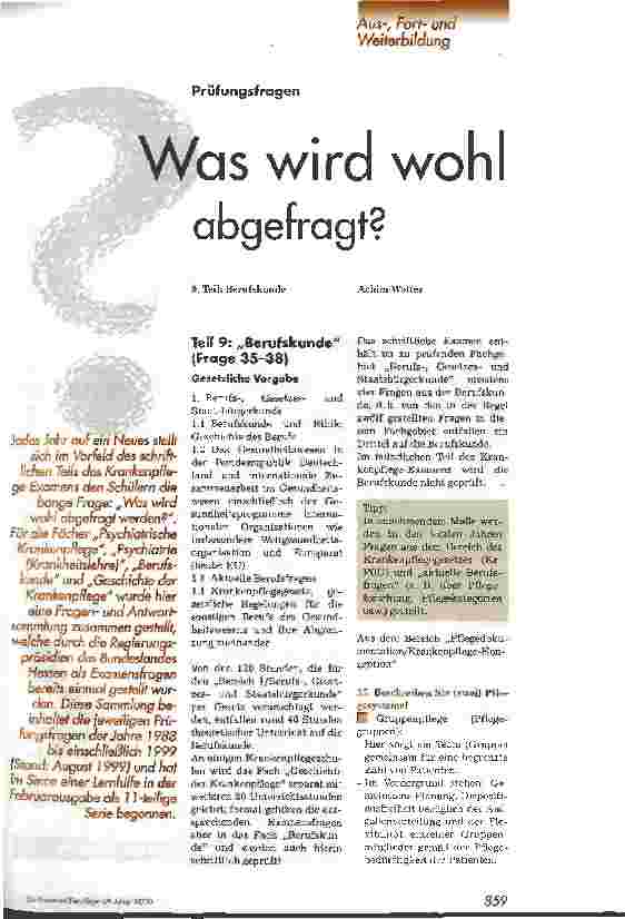 Vorschauseite 1: Was wird wohl abgefragt? 9. Teil: Berufskunde
