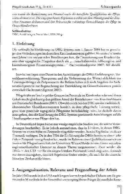 Vorschauseite 2: Die Auswirkungen von DRGs als Entgeltsystem auf die Handlungsebene von Pflegenden im stationären Akutbereich - Eine Analyse empirischer Studien aus den USA