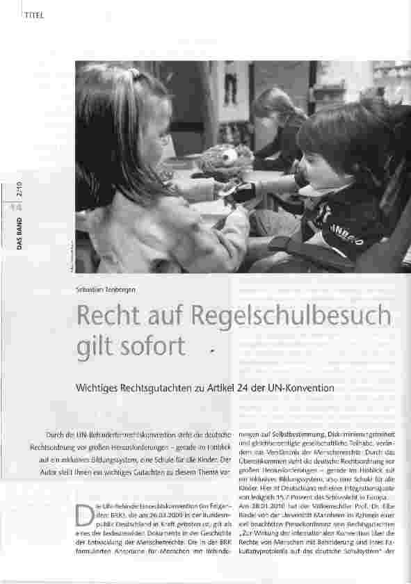 Vorschauseite 1: Recht auf Regelschulbesuch gilt sofort
