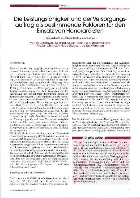Vorschauseite 1: Die Leistungsfähigkeit und der Versorgungsauftrag als bestimmende Faktoren für den Einsatz von Honorarärzten