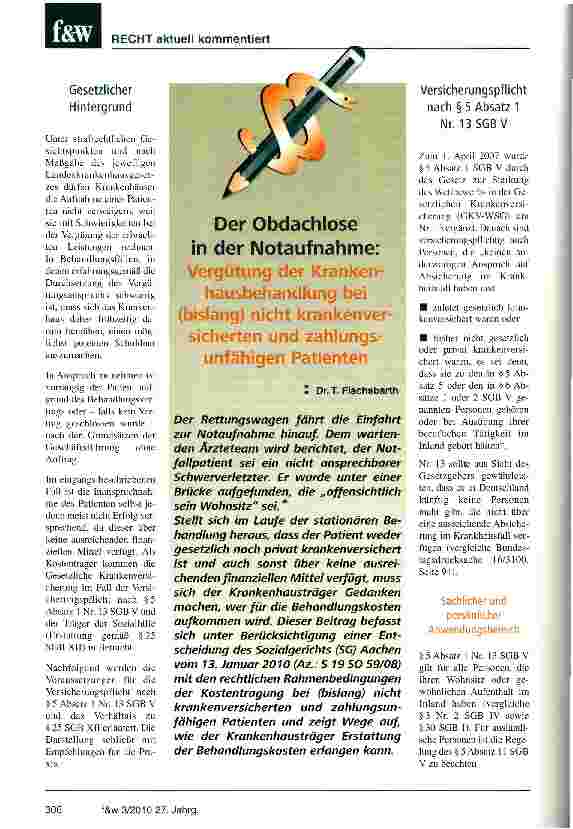 Vorschauseite 1: Der Obdachlose in der Notaufnahme: Vergütung der Krankenhausbehandlung bei (bislang) nicht krankenversicherten und zahlungsunfähigen Patienten