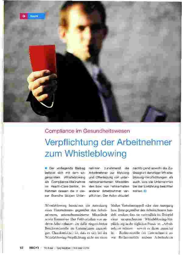 Vorschauseite 1: Verpflichtung der Arbeitnehmer zum Whistleblowing