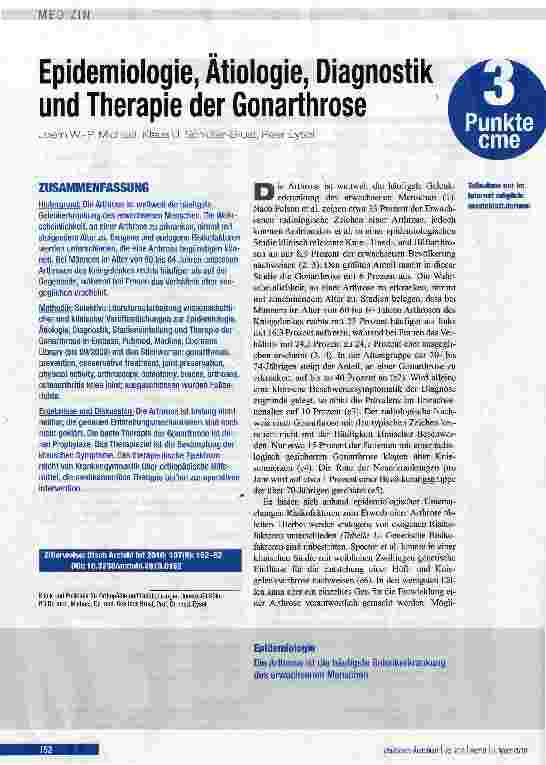 Vorschauseite 1: Epidemiologie, Ätiologie, Diagnostik und Therapie der Gonarthrose