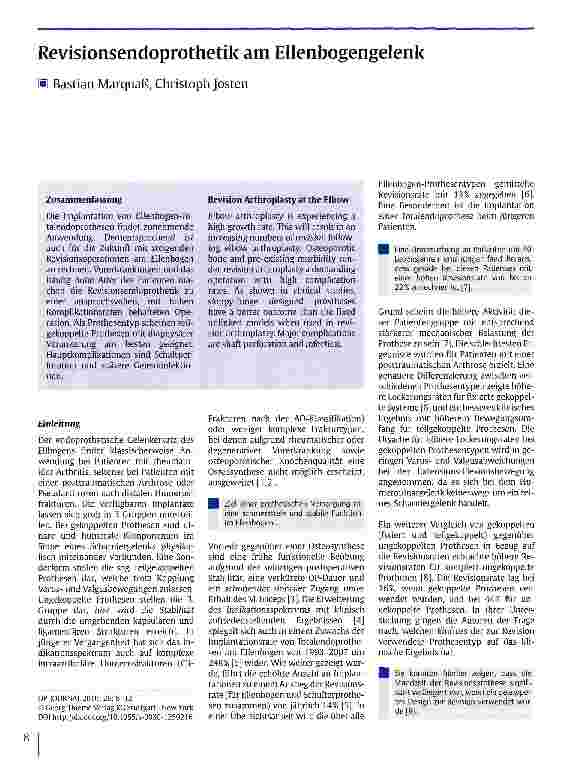 Vorschauseite 1: Revisionsendoprothetik am Ellenbogengelenk