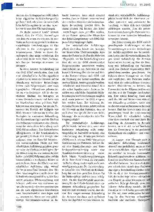 Vorschauseite 2: Aufklärungspflichten von Arzt und Krankenhausträger hinsichtlich wirtschaftlicher Interessen des Patienten