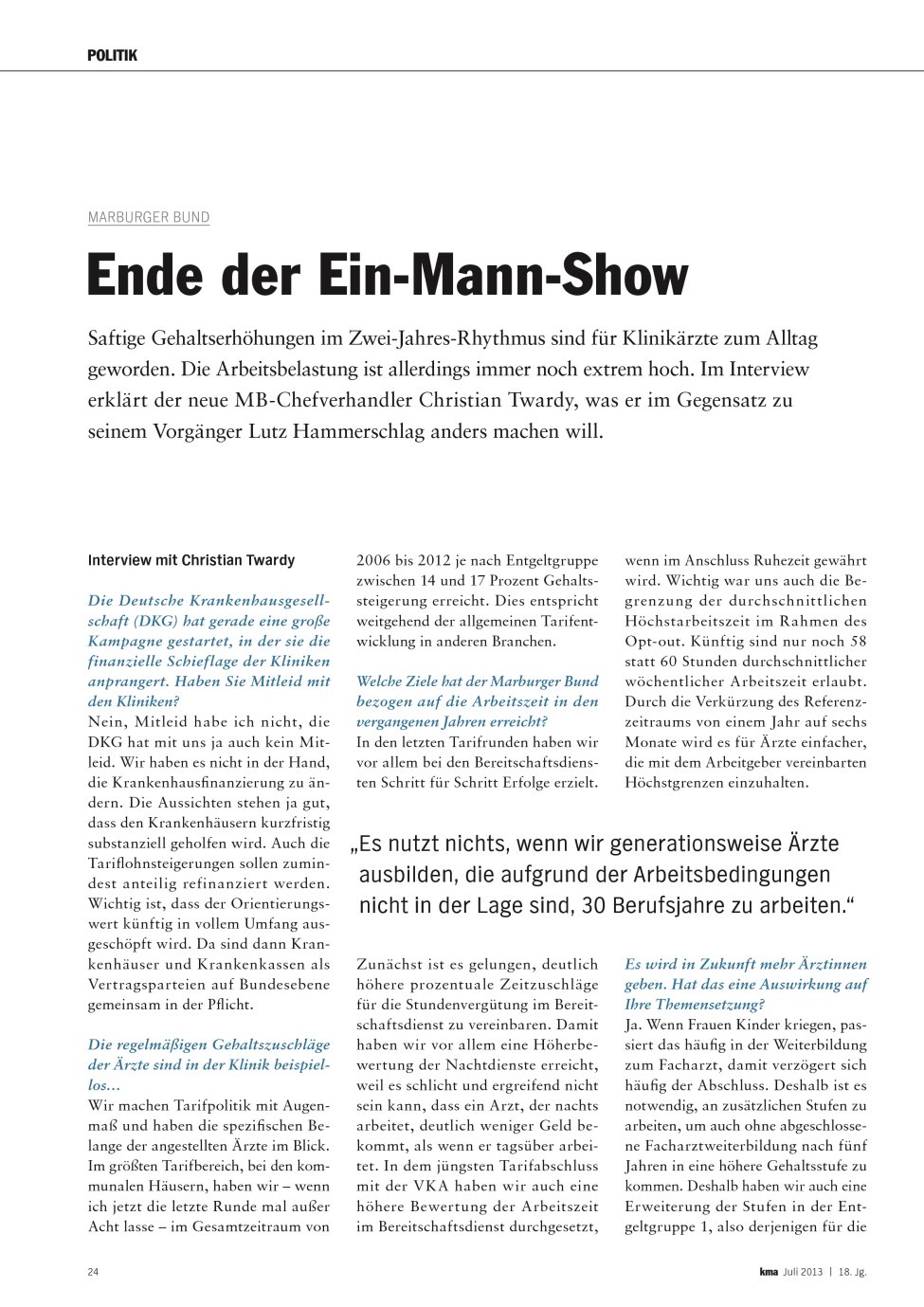 Vorschauseite 1: Ende der Ein-Mann-Show