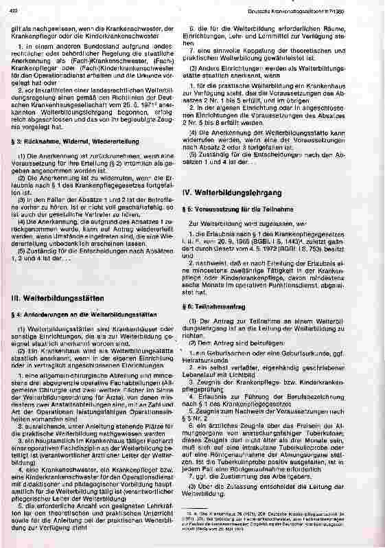 Vorschauseite 2: Muster für eine landesrechtliche Ordnung der Weiterbildung und Prüfung für Krankenpflegepersonal im Operationsdienst vom 27.11.1979