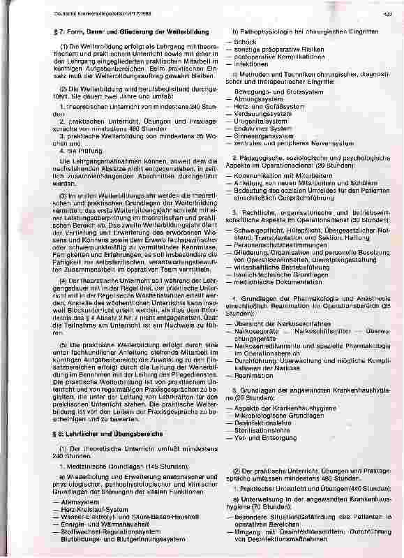 Vorschauseite 3: Muster für eine landesrechtliche Ordnung der Weiterbildung und Prüfung für Krankenpflegepersonal im Operationsdienst vom 27.11.1979