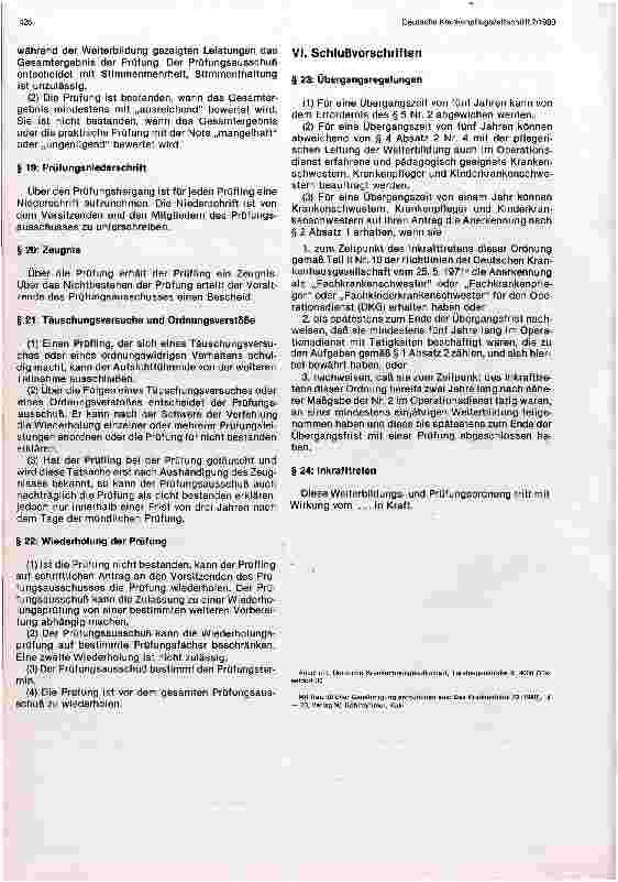 Vorschauseite 6: Muster für eine landesrechtliche Ordnung der Weiterbildung und Prüfung für Krankenpflegepersonal im Operationsdienst vom 27.11.1979