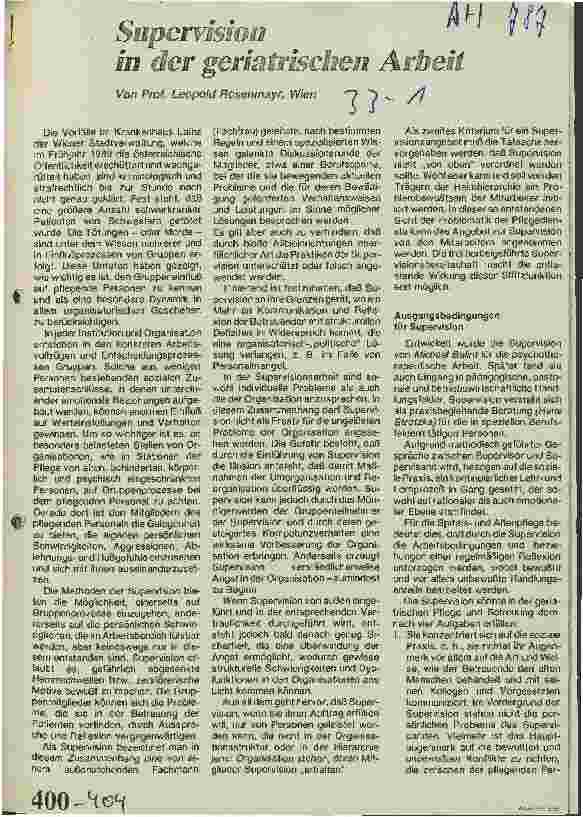 Vorschauseite 1: Supervision in der geriatrischen Arbeit
