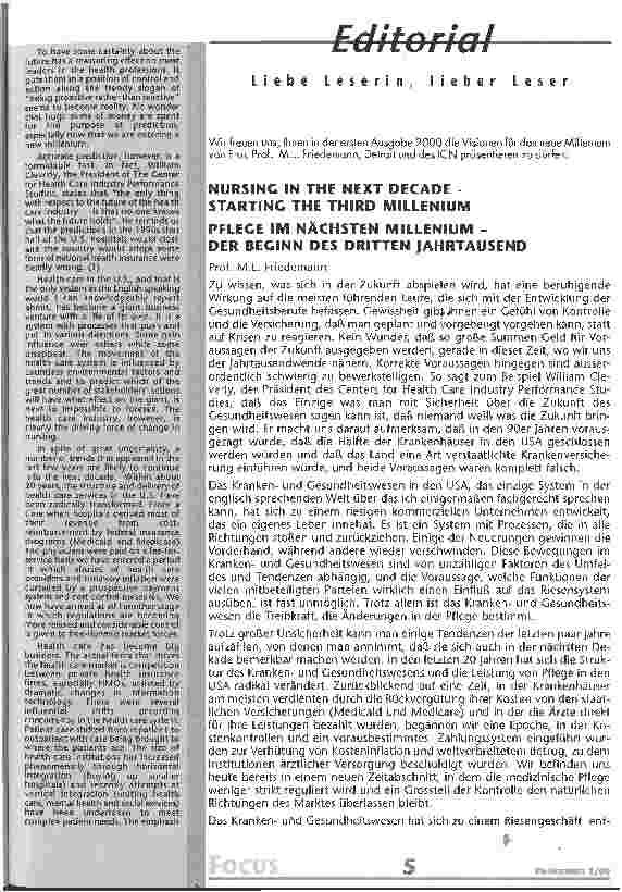 Vorschauseite 1: Pflege im nächsten Millenium - der Beginn des dritten Jahrtausend