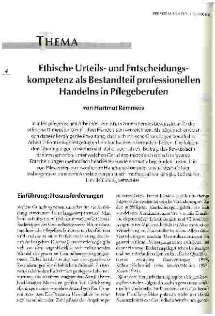 Vorschauseite 1: Ethische Urteilsund Entscheidungskompetenz als Bestandteil professionellen Handelns in Pflegeberufen