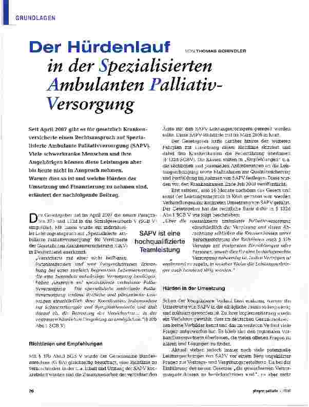 Vorschauseite 1: Der Hürdenlauf in der Spezialisierten Ambulanten Palliativ-Versorgung