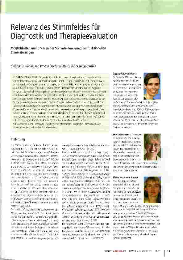 Vorschauseite 1: Relevanz des Stimmfeldes für Diagnostik und Therapieevaluation