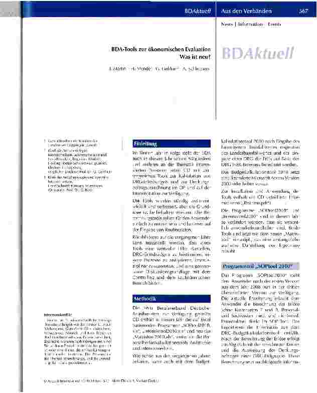 Vorschauseite 1: BDA-Tools zur ökonomischen Evaluation Was ist neu?