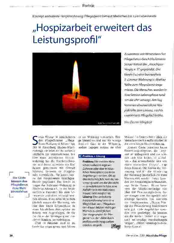 Vorschauseite 1: „Hospizarbeit erweitert das Leistungsprofil