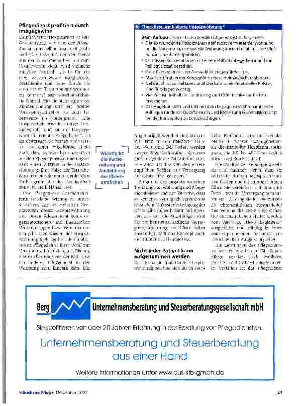 Vorschauseite 2: „Hospizarbeit erweitert das Leistungsprofil