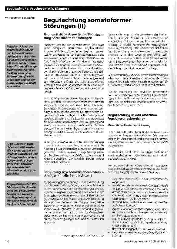 Vorschauseite 1: Begutachtung somatoformer Störungen (II)