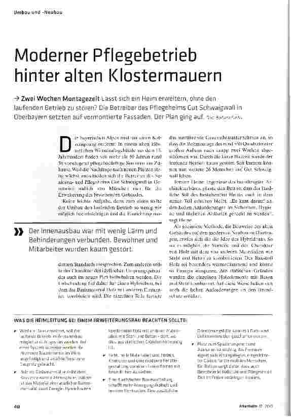 Vorschauseite 1: Moderner Pflegebetrieb hinter alten Klostermauern