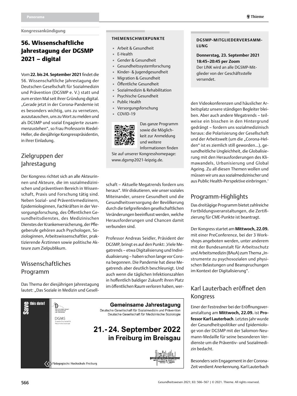 Vorschauseite 1: 56. Wissenschaftliche Jahrestagung der DGSMP 2021 – digital