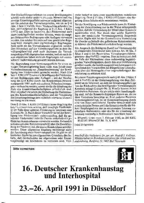 Vorschauseite 6: Das Krankenhaus in der Rechtssprechung des Bundesverwaltungsgerichts (VI)