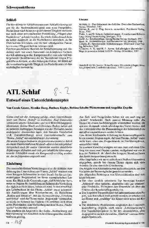 Vorschauseite 1: ATL Schlaf Entwurf eines Unterrichtskonzeptes