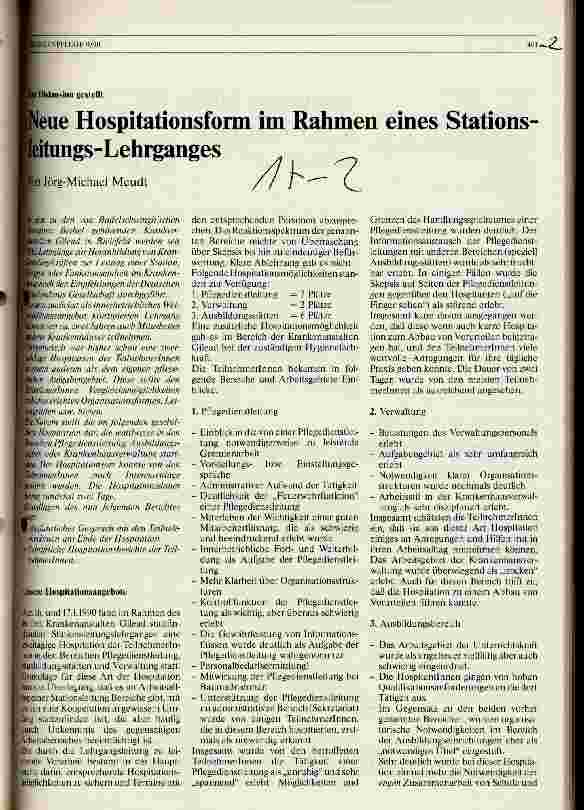 Vorschauseite 1: Neue Hospitationsform im Rahmen eines Stationsleitungs-Lehrganges