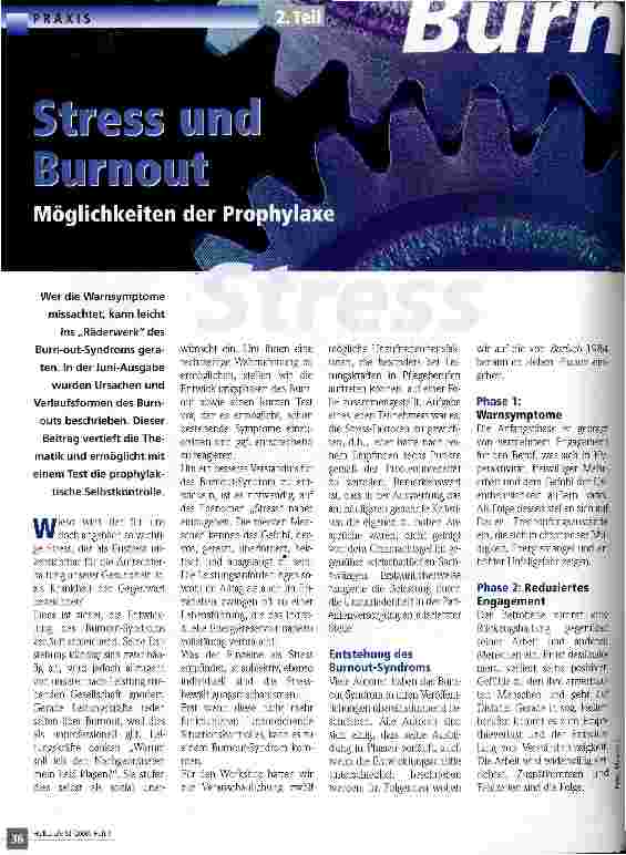 Vorschauseite 1: Stress und Burnout - Möglichkeiten der Prophylaxe 2. Teil