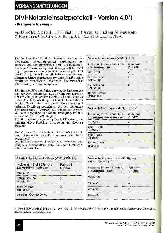 Vorschauseite 1: DIVI-Notarzteinsatzprotokoll - Version 4.0 Korrigierte Fassung