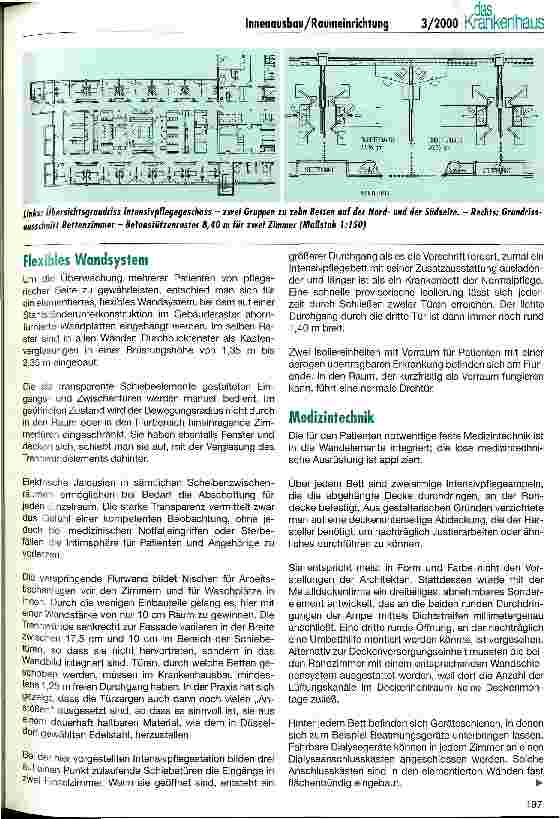 Vorschauseite 2: Gelungene Kombination von Design und Funktion Die neue Intensivpflegeabteilung der chirurugischen Universitätsklinik Düsseldorf