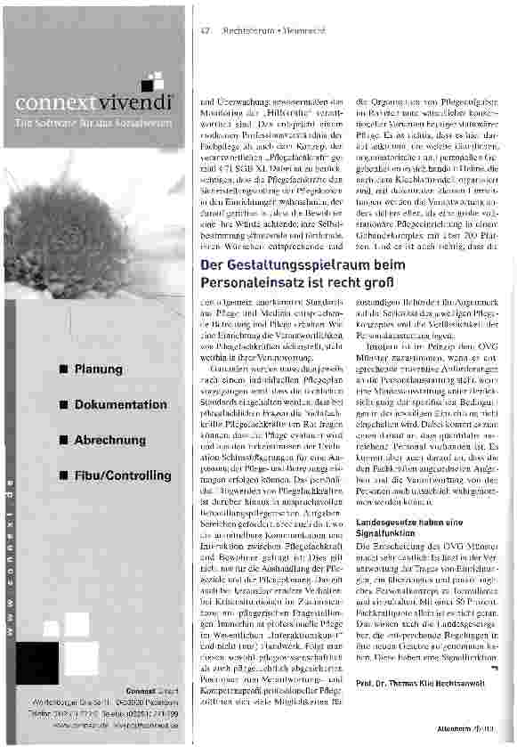 Vorschauseite 2: OVG Münster: Einsatz einer Pflegefachkraft pro Wohnbereich im Tagdienst