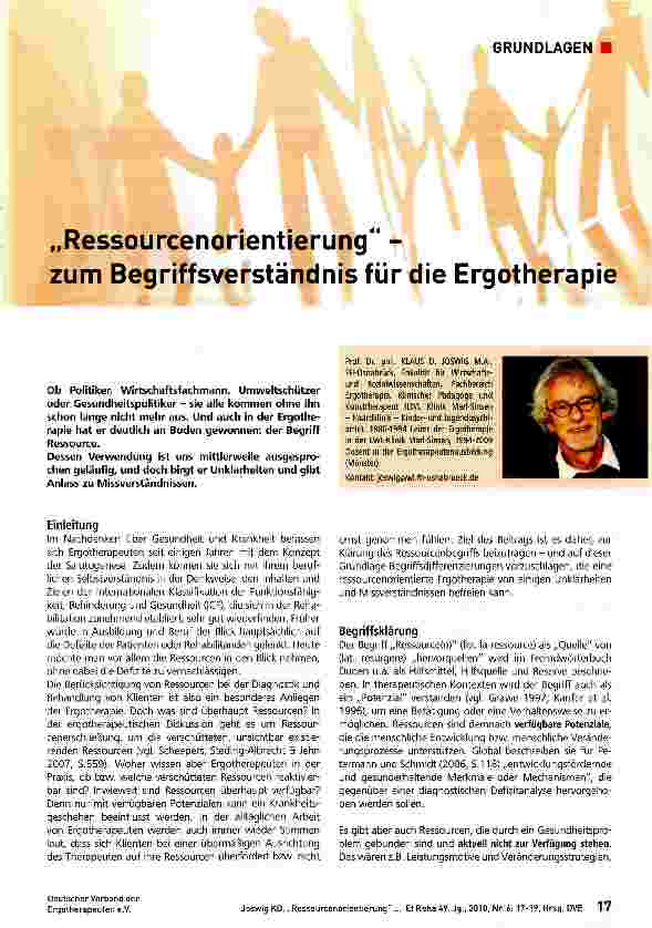 Vorschauseite 1: Ressourcenorientierung - zum Begriffsverständnis für die Ergotherapie