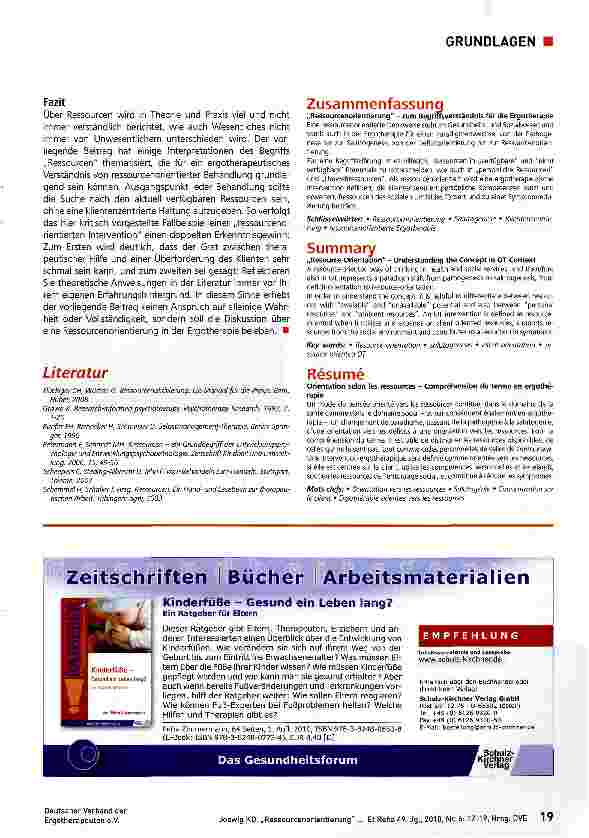 Vorschauseite 3: Ressourcenorientierung - zum Begriffsverständnis für die Ergotherapie