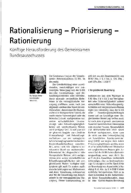 Vorschauseite 1: Rationalisierung - Priorisierung -Rationierung