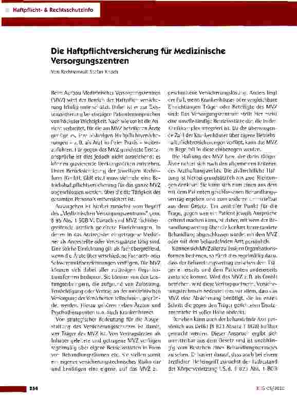 Vorschauseite 1: Die Haftpflichtversicherung für Medizinische Versorgungszentren